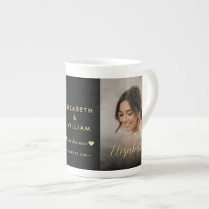 Gold & Schwarz Punkte personalisierte Hochzeit Porzellantasse