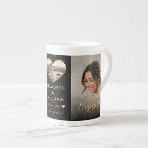 Gold & Schwarz Punkte personalisierte Hochzeit Porzellantasse