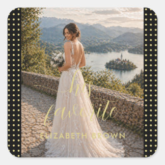 Gold & Schwarz Punkte personalisierte Hochzeit Quadratischer Aufkleber