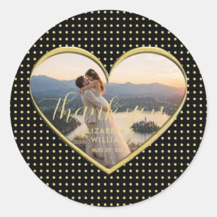 Gold & Schwarz Punkte personalisierte Hochzeit Runder Aufkleber