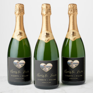 Gold & Schwarz Punkte personalisierte Hochzeit Schaumweinetikett