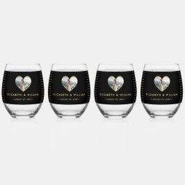 Gold & Schwarz Punkte Personalisierte Hochzeit Weinglas Ohne Stiel