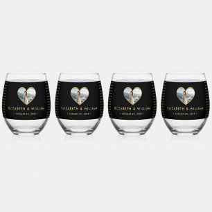 Gold & Schwarz Punkte Personalisierte Hochzeit Weinglas Ohne Stiel