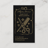 Gold-Schwarz Retro-Doodles Friseur QR-Code Visitenkarte (Vorderseite)