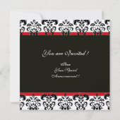 GOLD & SCHWARZ ROTES DAMASK-MONOGRAMM, weiß Einladung (Rückseite)