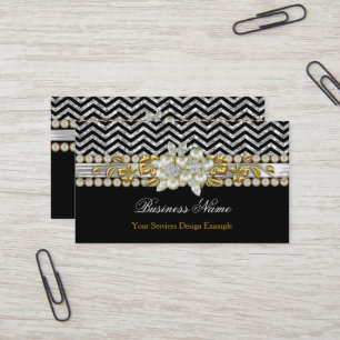Gold Schwarz Silber Chevron Diamant Perlen Blumenm Visitenkarte