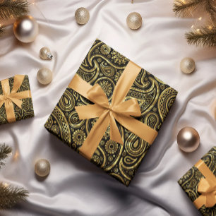 Gold-Schwarz-Ton Paisley-Muster Geschenkpapier