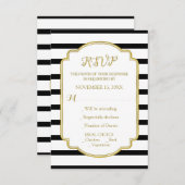Gold Schwarz und Weiß Streifen Hochzeitsrampe RSVP Karte (Vorne/Hinten)