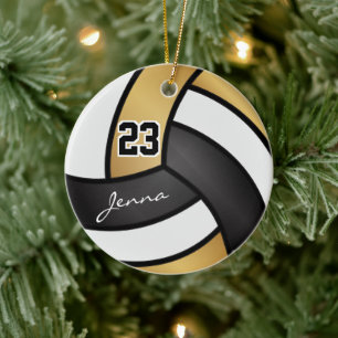 Gold, Schwarz und Weiß 🏐 Volleyball Keramik Ornament