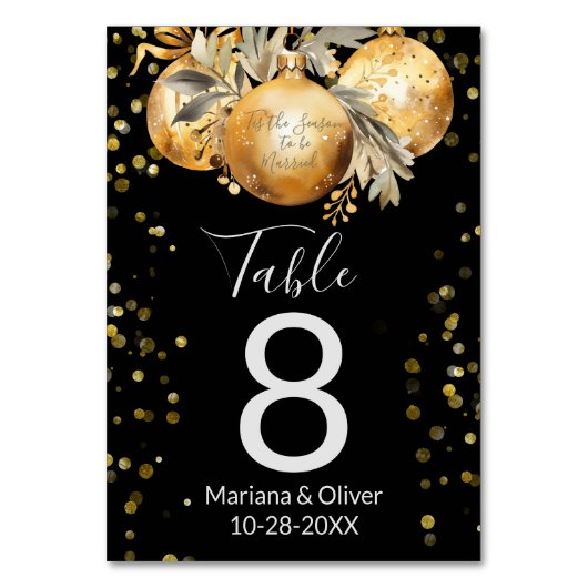 Gold Schwarz Weihnachten Hochzeit Tisch Nummer Tischnummer (Vorderseite)
