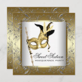 Gold Schwarz-weiß 16 . Geburtstag Masquerade Party Einladung (Vorne/Hinten)