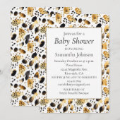 Gold Schwarz-weiß Leopard Print Einladung (Vorne/Hinten)