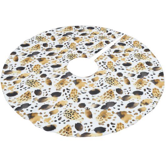 Gold Schwarz-weiß Leopard Weihnachten Polyester Weihnachtsbaumdecke (Schrägansicht)