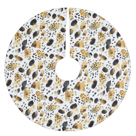 Gold Schwarz-weiß Leopard Weihnachten Polyester Weihnachtsbaumdecke (Vorderseite)