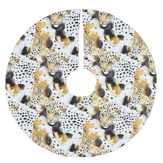 Gold Schwarz-weiß Leopards Polyester Weihnachtsbaumdecke (Vorderseite)