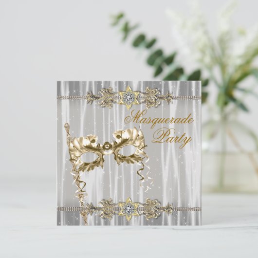 Gold Schwarz-weiß Masquerade Party Einladung (Stehend Vorderseite)