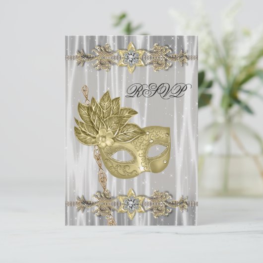 Gold Schwarz-weiß Masquerade Party UAWG RSVP Karte (Stehend Vorderseite)