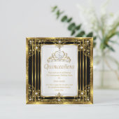 Gold Schwarz-weiß Pearl Princess Quinceanera Einladung (Stehend Vorderseite)