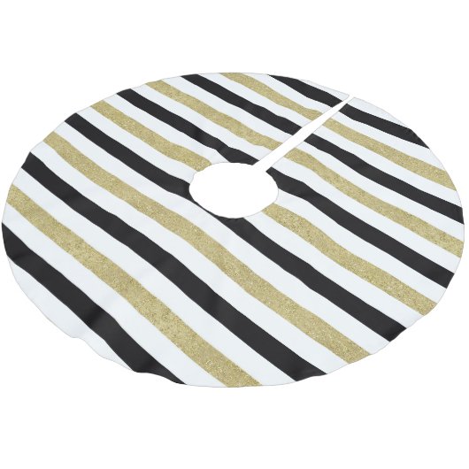 Gold Schwarz-weiß Strips Weihnachten Polyester Weihnachtsbaumdecke (Schrägansicht)