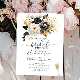 Gold Schwarz-weiße Blume Bridal Luncheon Einladung