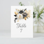 Gold Schwarz-weiße Blume Einladung (Stehend Vorderseite)