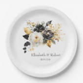 Gold Schwarz-weiße Blume Pappteller (Vorderseite)