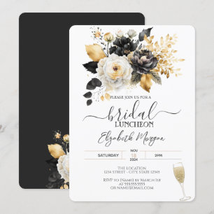 Gold Schwarz Weiße Blumen Braut-Lunch Einladung