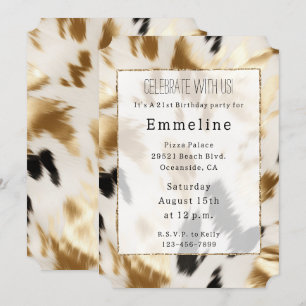 Gold Schwarz-weiße Creme Western Cowhide Einladung
