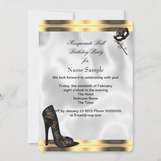 Gold Schwarz-weiße Masquerall Party Maske Jewel Einladung (Rückseite)