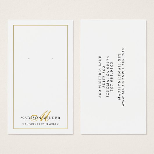 Gold Schwarz-weiße Monogram Earring Display Cards (Vorne & Hinten)