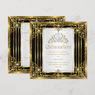 Gold Schwarz Weiße Perle Prinzessin Quinceanera Einladung