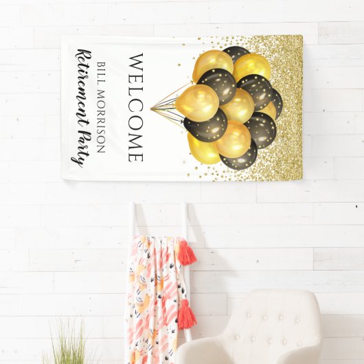 Gold Schwarz-weiße Rente Party Fotolabine Banner (Insitu)