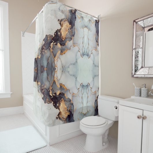 Gold Schwarz-weißer Marmor Hübsch Duschvorhang (Beispiel)
