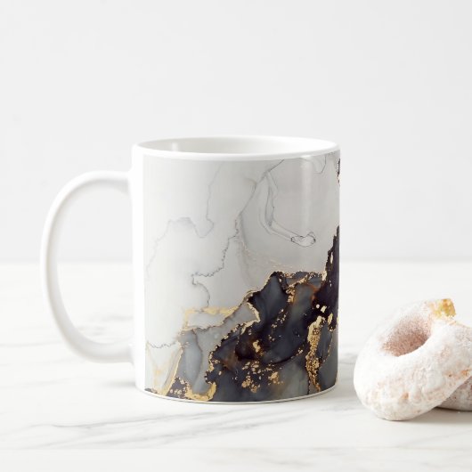 Gold Schwarz-weißer Marmor Hübsch Kaffeetasse (Mit Donut)