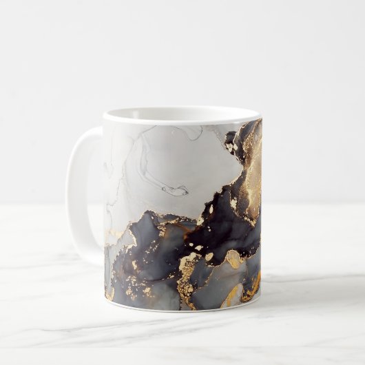 Gold Schwarz-weißer Marmor Hübsch Kaffeetasse (Vorderseite Links)
