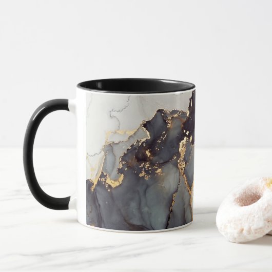 Gold Schwarz-weißer Marmor Hübsch Tasse (Mit Donut)