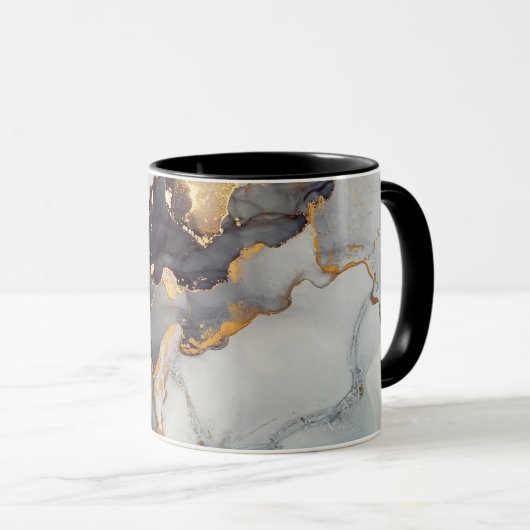 Gold Schwarz-weißer Marmor Hübsch Tasse (VorderseiteRechts)