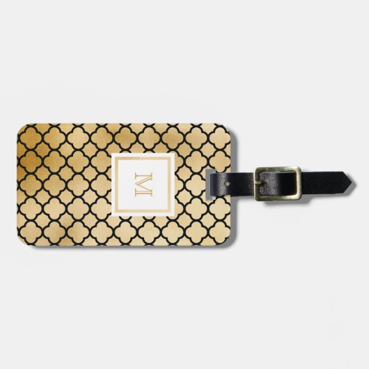 Gold, Schwarz-weißer quatrefoil Gepäck-Umbau Gepäckanhänger (Vorderseite horizontal)