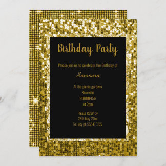 GOLD SCHWARZE DISCO THEMA SUPER SPARKLE BIRTHDAY B EINLADUNG