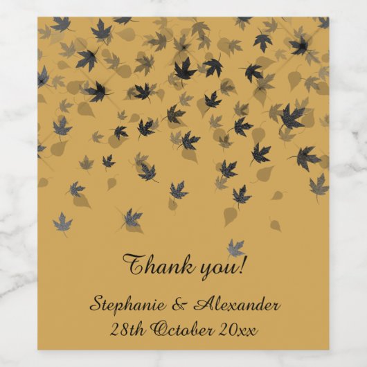 GOLD SCHWARZE FALLEN BLÄTTER KUNSTBAR WEINETIKETT (Einzelnes Label)