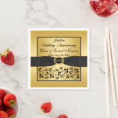 Gold, schwarze Flora Golden Jubiläum Napkins 2 Serviette (Beispiel)