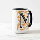 Gold & Schwarze Flora "M" - Tasse (VorderseiteRechts)