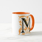 Gold & Schwarze Flora "M" - Tasse (VorderseiteRechts)