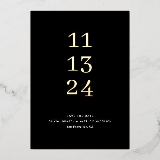 Gold schwarze formelle minimalistische Hochzeit Sp Folieneinladung (Vorderseite)