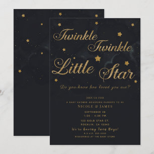 Gold Schwarze Funkelsterne Nachthimmel Baby Shower Einladung