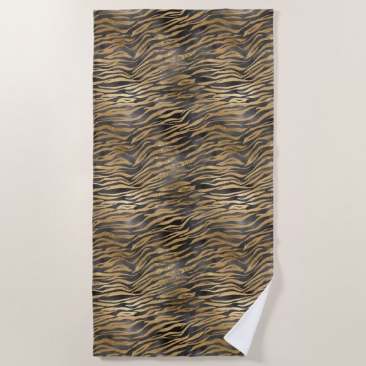 Gold Schwarze Glitze Zebra Print Strandtuch (Vorderseite)