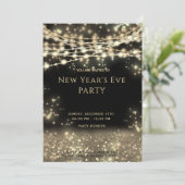Gold schwarze Saitenleuchten Silvester Einladung (Stehend Vorderseite)