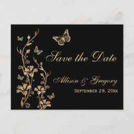 Gold, Schwarze Schmetterlinge Save the Date Postka Ankündigungspostkarte