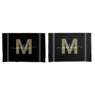 Gold Schwarze Schrift Name Monogramm Kissenbezug