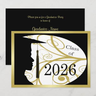 Gold/Schwarze Silhouette eines Mannes 2026 Abschlu Einladung